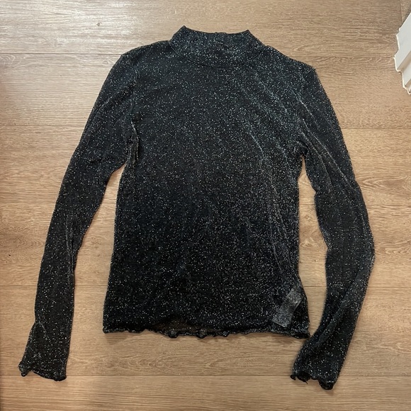 ZARA SEMI SHEER TOP NAVY SPARKLES LARGE - Picture 3 of 9